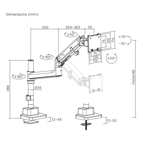 Digitus Support d'écran simple, 57", 27 kg