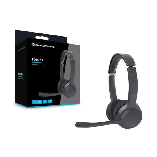 Conceptronic POLONA04B casque Avec fil &sans fil Arceau Appels/Musique USB Type-C Bluetooth Noir