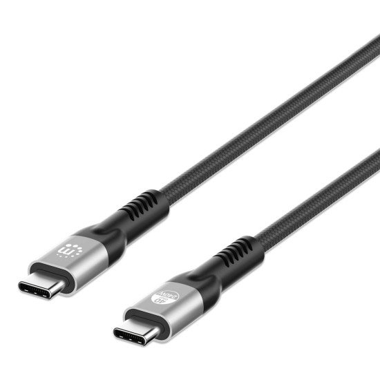 Manhattan Câble USB-C vers USB-C haute vitesse (240 W), 2 m, charge ordinateur portable + données et vidéo rapides, compatible tous PC portables (un chargeur mural USB-C de 240 W supplémentaire est nécessaire), transferts jusqu'à 40 Gbit/s, noir, garantie