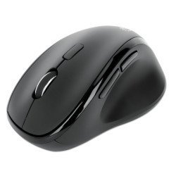 Manhattan Souris ergonomique sans fil (droitière), DPI réglable 800/1200/1600, 2,4 GHz (jusqu'à 10 m), 6 boutons avec molette, récepteur USB-A et USB-C combiné, noire, pile AA incluse, garantie 3 ans