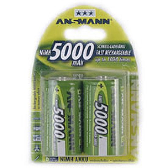 Ansmann Blister 2 X Akku NiMH Mono/D 5000 mAh D / HR20 Hybrides nickel-métal (NiMH)