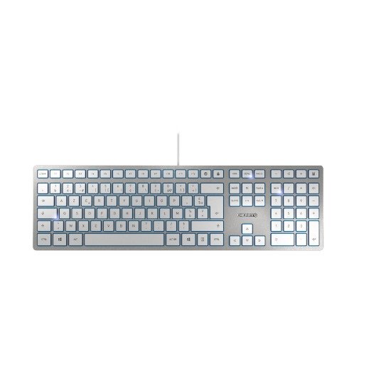 CHERRY KC 6000 Slim clavier USB AZERTY Belge Argent, Blanc