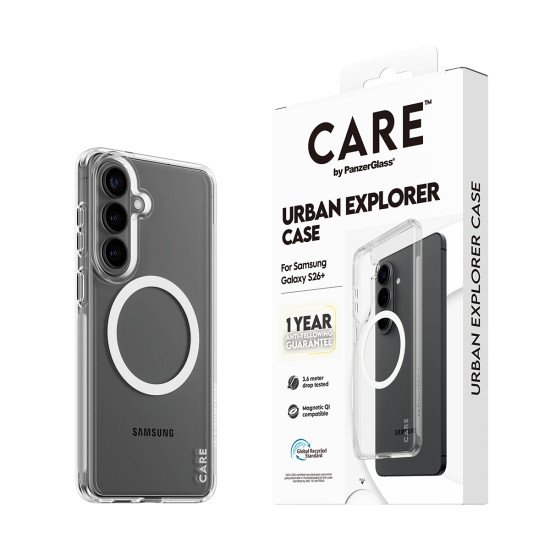 PanzerGlass CARE™ by ® Urban Explorer Case Transparent w. White Qi Samsung Galaxy S26+ coque de protection pour téléphones portables Housse