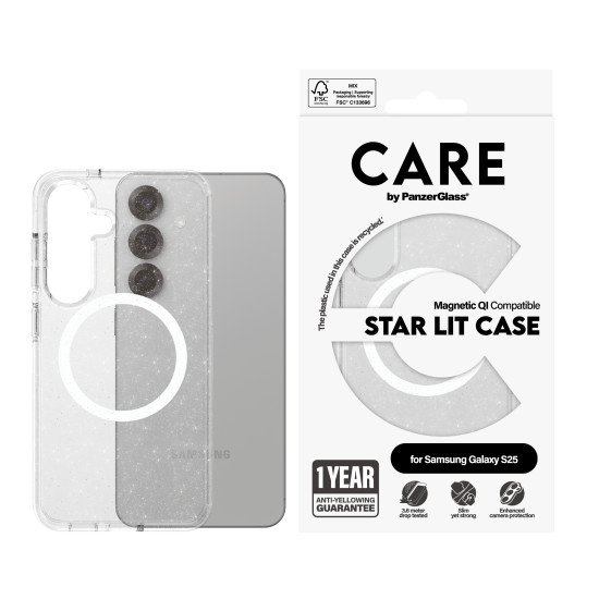 PanzerGlass CARE by ® Flagship Case Urban Combat Star Lit w. White Qi Compatible Samsung Galaxy S25 coque de protection pour téléphones portables Housse Transparent PanzerGlass CARE by ® Flagship Case Urban Combat Star Lit w. White Qi Compatible Samsung Galaxy S25 coque de protection pour téléphones portables Housse Transparent