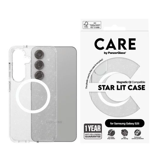 PanzerGlass CARE by ® Flagship Case Urban Combat Star Lit w. White Qi Compatible Samsung Galaxy S25 coque de protection pour téléphones portables Housse Transparent PanzerGlass CARE by ® Flagship Case Urban Combat Star Lit w. White Qi Compatible Samsung Galaxy S25 coque de protection pour téléphones portables Housse Transparent