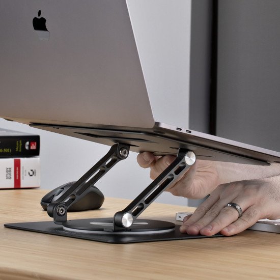 StarTech.com Support Rotatif pour PC Portable, Base Pivotante à 360°, Support Rotatif pour Bureau, Hauteur et Inclinaison Réglables, Poids Max 5kg, Construction en Aluminium, Design Portable