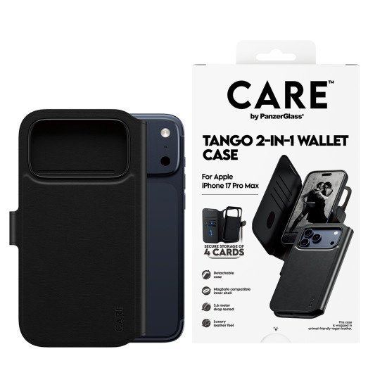 PanzerGlass CARE by ® Feature Case Tango Two-in-One Wallet w. MagSafe iPhone 17 Pro Max coque de protection pour téléphones portables Housse Noir