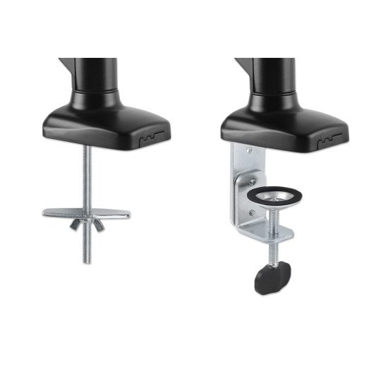 Manhattan Support de bureau pour TV/moniteurs (bras à ressort à Bras articulé), écrans 13" à 27", fixation à l'arrière par pince ou passe-câble, Compatibilité VESA : 75x75 et 100x100 mm (vérifiez les dimensions des quatre trous de fixation à l'a