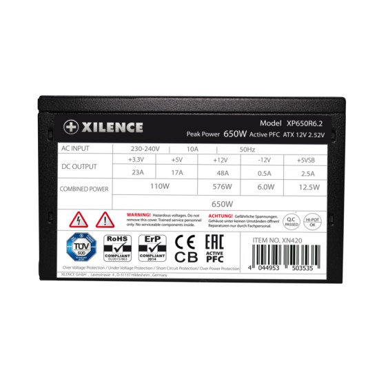 Xilence XP650R6.2 unité d'alimentation d'énergie 650 W 20+4 pin ATX ATX Noir