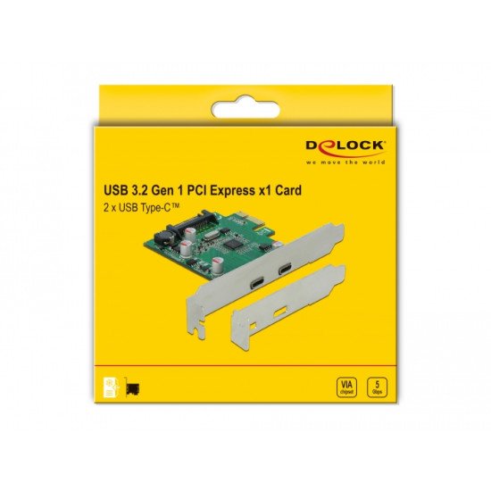 DeLOCK PCI Express x1 Card to 2 x external SuperSpeed USB (USB 3.2 Gen 1) USB Type-C™ female carte et adaptateur d'interfaces Interne USB 3.2 Gen 1 (3.1 Gen 1)