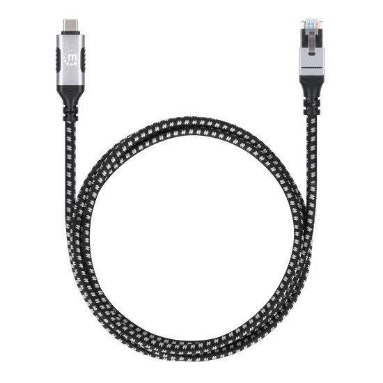 Manhattan Câble USB-C vers réseau Gigabit RJ45 (10/100/1000), 2 m, Ethernet multi-gigabit, noir/argent, garantie 3 ans
