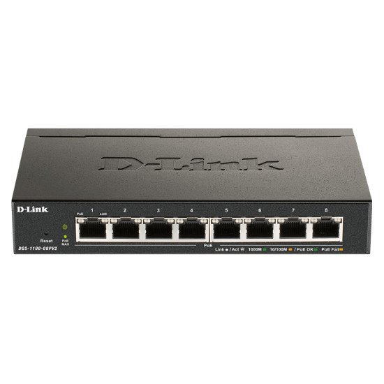D-Link DGS-1100-08PV2 Géré L2/L3 Gigabit Ethernet (10/100/1000) Connexion Ethernet POE Noir