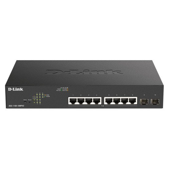 D-Link DGS-1100-10MPV2 Géré L2 Gigabit Ethernet (10/100/1000) Connexion Ethernet POE 1U Noir