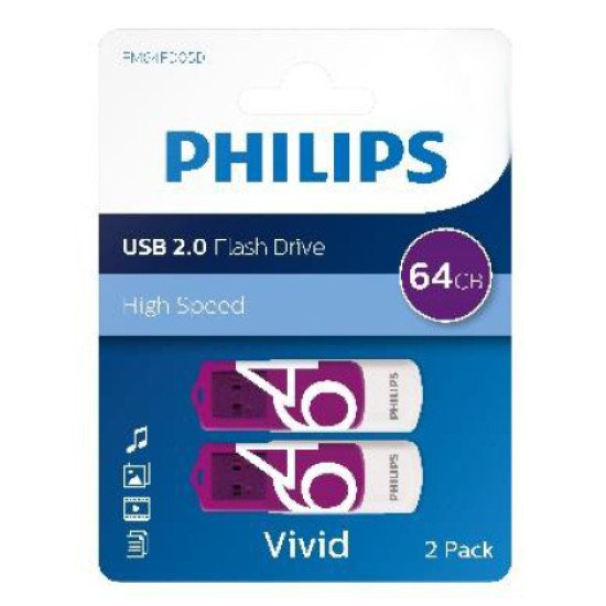 Philips FM64FD05D lecteur USB flash 64 Go USB Type-A 2.0 Violet, Blanc