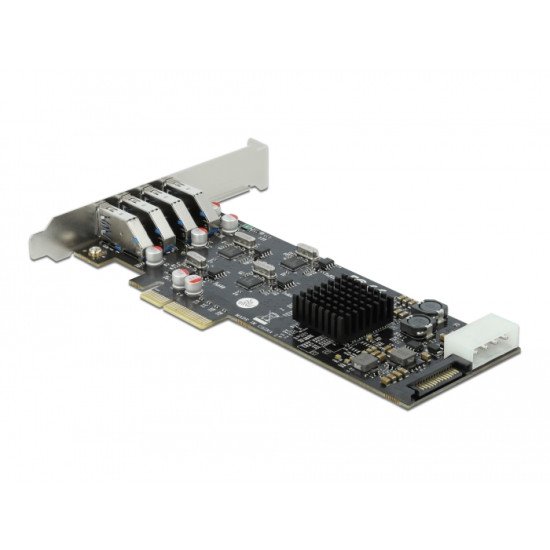 DeLOCK Carte PCI Express x4 vers 4 x externe SuperSpeed USB (USB 3.2 Gen 1) USB Type-A femelle Quad Channel - Facteur de forme à profil bas