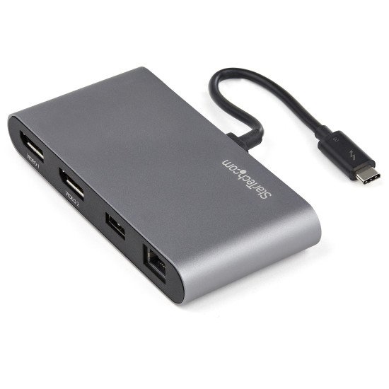 StarTech.com Mini Dock Thunderbolt 3 - Station d'Accueil TB3 à Double Écran avec DisplayPort 4K 60Hz - 1x USB-A (3.2) & GbE - Câble 28cm - Adaptateur Multiport pour PC Portable - Mac/Windows