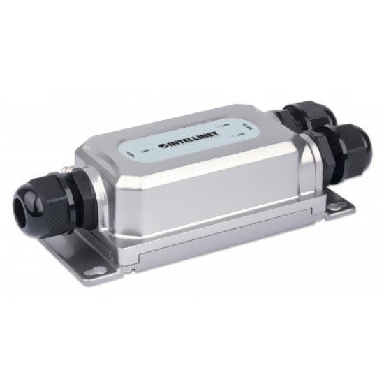 Intellinet Prolongateur PoE++ Gigabit extérieur 2 ports antichoc et antivandale, extension PoE jusqu'à 100 m, budget 60 W, IEEE 802.3bt (4PPoE), IP67, IK10, boîtier métal, Alimentation par Ethernet, Power Over Ethernet, garantie de 3 ans