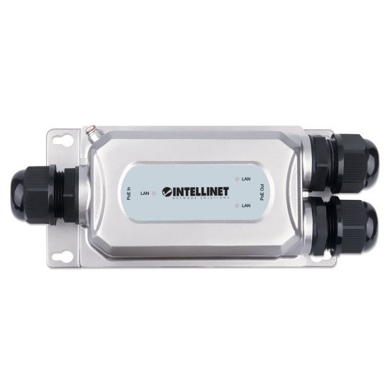 Intellinet Prolongateur PoE++ Gigabit extérieur 2 ports antichoc et antivandale, extension PoE jusqu'à 100 m, budget 60 W, IEEE 802.3bt (4PPoE), IP67, IK10, boîtier métal, Alimentation par Ethernet, Power Over Ethernet, garantie de 3 ans
