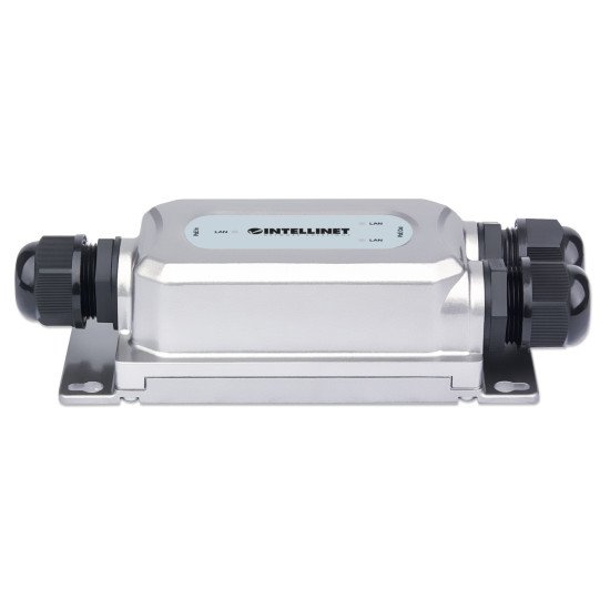 Intellinet Prolongateur PoE++ Gigabit extérieur 2 ports antichoc et antivandale, extension PoE jusqu'à 100 m, budget 60 W, IEEE 802.3bt (4PPoE), IP67, IK10, boîtier métal, Alimentation par Ethernet, Power Over Ethernet, garantie de 3 ans