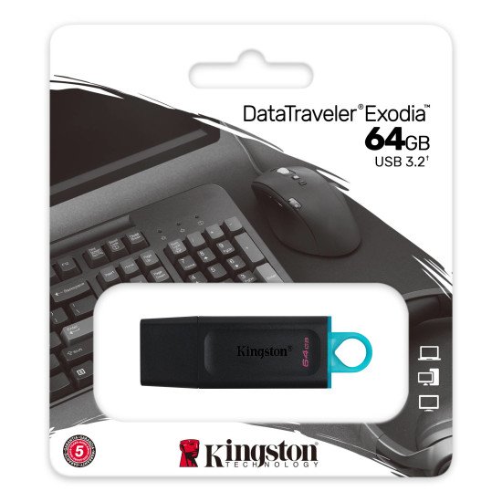 Kingston DataTraveler Exodia clé USB flash 64 Go USB Type-A 3.2 Gen 1 (3.1 Gen 1) Noir