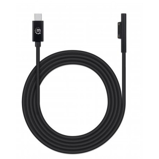 Manhattan Câble de charge USB-C vers Microsoft Surface, 1,8 m, mâle à mâle, 15 V/3 A, charge uniquement (pas de données), noir, garantie à vie