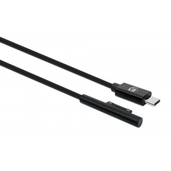 Manhattan Câble de charge USB-C vers Microsoft Surface, 1,8 m, mâle à mâle, 15 V/3 A, charge uniquement (pas de données), noir, garantie à vie