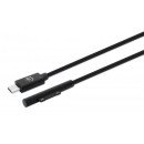 Manhattan Câble de charge USB-C vers Microsoft Surface, 1,8 m, mâle à mâle, 15 V/3 A, charge uniquement (pas de données), noir, garantie à vie