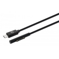 Manhattan Câble de charge USB-C vers Microsoft Surface, 1,8 m, mâle à mâle, 15 V/3 A, charge uniquement (pas de données), noir, garantie à vie