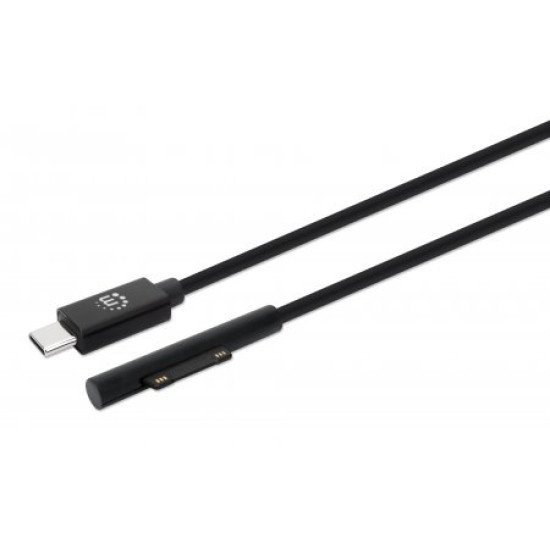 Manhattan Câble de charge USB-C vers Microsoft Surface, 1,8 m, mâle à mâle, 15 V/3 A, charge uniquement (pas de données), noir, garantie à vie