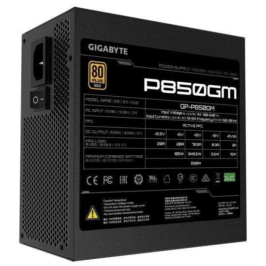 Gigabyte P850GM unité d'alimentation d'énergie 850 W 20+4 pin ATX ATX Noir Gigabyte P850GM unité d'alimentation d'énergie 850 W 20+4 pin ATX ATX Noir