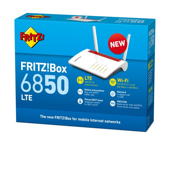 AVM FRITZ!Box 6850 LTE routeur sans fil Gigabit Ethernet Bi-bande (2,4 GHz / 5 GHz) 3G 4G Rouge, Blanc