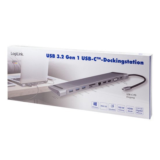 LogiLink UA0373 station d'accueil Avec fil USB 3.2 Gen 1 (3.1 Gen 1) Type-C Aluminium