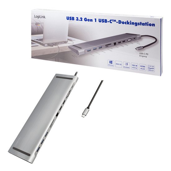 LogiLink UA0373 station d'accueil Avec fil USB 3.2 Gen 1 (3.1 Gen 1) Type-C Aluminium