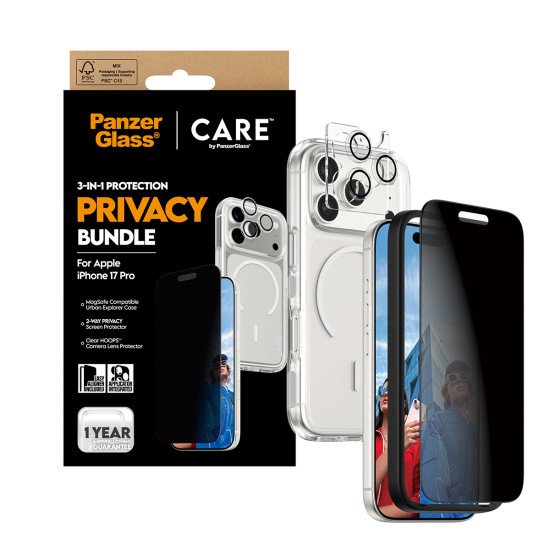 PanzerGlass ® | CARE by ® 3-in-1 Flagship Privacy Bundle iPhone 17 Pro Protection d'écran transparent Apple 1 pièce(s)