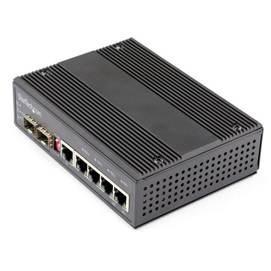 StarTech.com Switch Gigabit Ethernet Industriel 6 Ports - 4 x PoE RJ45 + 2 Slots SFP 30W PoE+ 12-48VDC 10/100/1000 - Switch LAN Power Over Ethernet Robuste -40C à 75C - Montage DIN