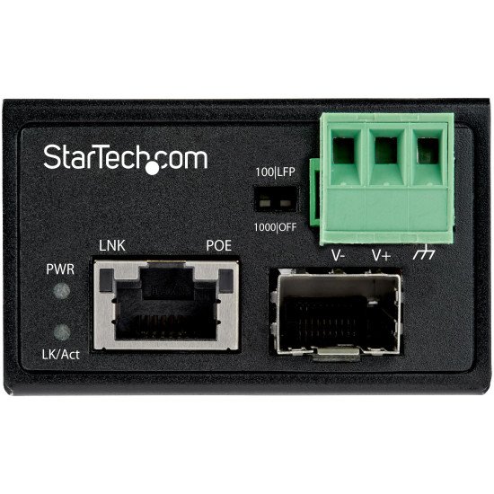 StarTech.com Convertisseur Fibre RJ45 PoE+ Industriel 30W - SFP vers RJ45 - Gigabit Fibre Optique Mono Mode/Multi Mode vers Cuivre - Mini Boîtier IP-30 Durable / -40 à +75°C