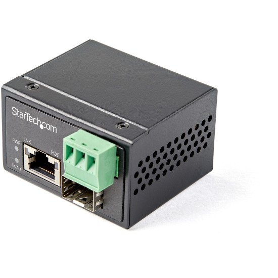 StarTech.com Convertisseur Fibre RJ45 PoE+ Industriel 30W - SFP vers RJ45 - Gigabit Fibre Optique Mono Mode/Multi Mode vers Cuivre - Mini Boîtier IP-30 Durable / -40 à +75°C