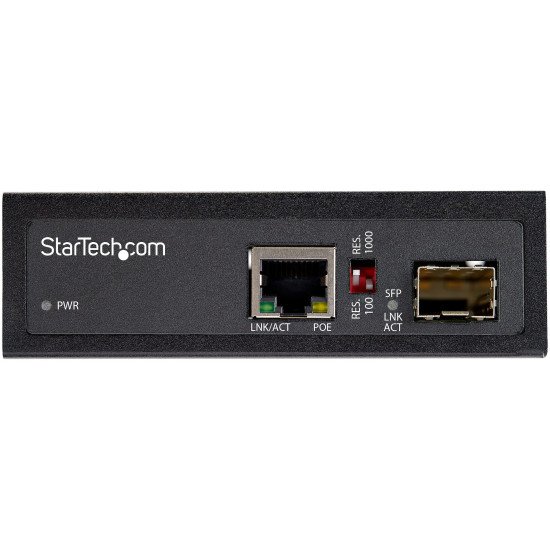 StarTech.com Convertisseur Fibre RJ45 PoE+ Industriel 60W - SFP vers RJ45 - Gigabit Fibre Optique Mono Mode/Multi Mode vers Cuivre - Mini Boîtier IP-30 Durable / -40 à +75°C