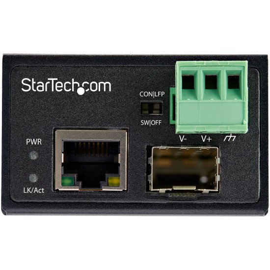 StarTech.com Convertisseur Fibre RJ45 Industriel - 100Mbps SFP vers Réseau Ethernet/Cat6 - Fibre Optique Mono Mode/Multi Mode vers Cuivre - 12-56V CC - IP-30/ -40 à +75°C