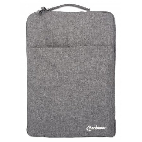 Manhattan Housse Seattle pour ordinateur portable 15,6", grise, rembourrée, intérieur ultra doux, compartiment principal à double zip, poche avant zippée, boucle de transport, résistante à l'eau, garantie 3 ans