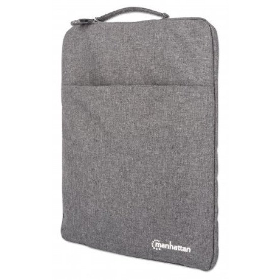 Manhattan Housse Seattle pour ordinateur portable 15,6", grise, rembourrée, intérieur ultra doux, compartiment principal à double zip, poche avant zippée, boucle de transport, résistante à l'eau, garantie 3 ans