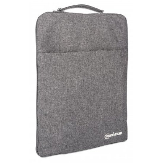 Manhattan Housse Seattle pour ordinateur portable 15,6", grise, rembourrée, intérieur ultra doux, compartiment principal à double zip, poche avant zippée, boucle de transport, résistante à l'eau, garantie 3 ans