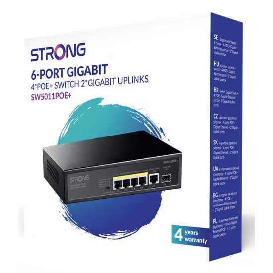 Strong SW5011POE+ commutateur réseau Gigabit Ethernet (10/100/1000) Connexion Ethernet POE Montage sur le bureau ou sur le mur Noir