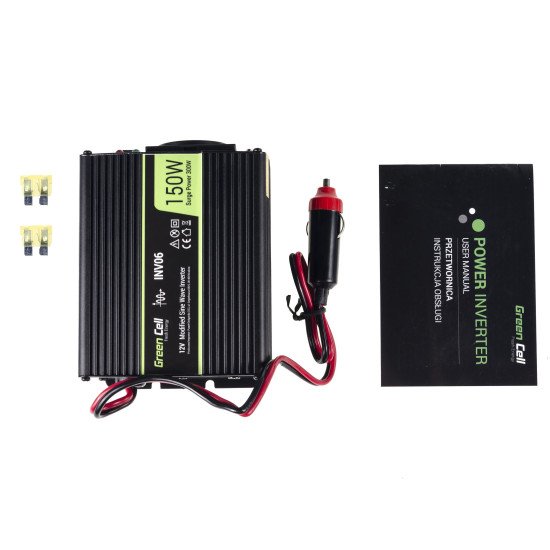 Green Cell INV06 adaptateur de puissance & onduleur Auto 150 W Noir