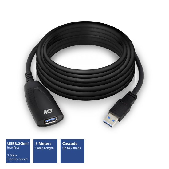 ACT AC6105 câble USB 5 m USB 3.2 Gen 1 (3.1 Gen 1) USB A Noir