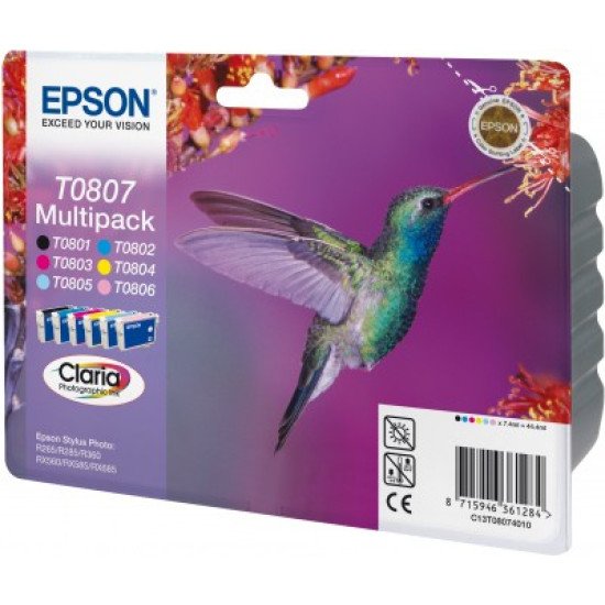 Epson T0807 Pack de 6 cartouches Noir, Cyan, Magenta, Jaune, Cyan clair, Magenta clair