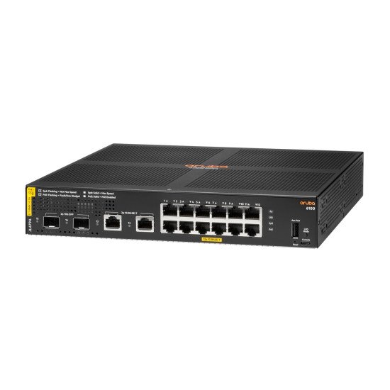 HPE Aruba 6100 12G Class4 PoE 2G/2SFP+ 139W Géré L3 Gigabit Ethernet (10/100/1000) Connexion Ethernet (PoE) 1U Noir