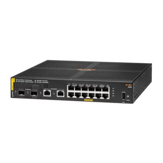 HPE Aruba 6100 12G Class4 PoE 2G/2SFP+ 139W Géré L3 Gigabit Ethernet (10/100/1000) Connexion Ethernet POE 1U Noir HPE Aruba 6100 12G Class4 PoE 2G/2SFP+ 139W Géré L3 Gigabit Ethernet (10/100/1000) Connexion Ethernet POE 1U Noir