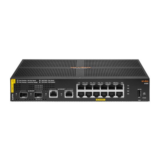 HPE Aruba 6100 12G Class4 PoE 2G/2SFP+ 139W Géré L3 Gigabit Ethernet (10/100/1000) Connexion Ethernet POE 1U Noir