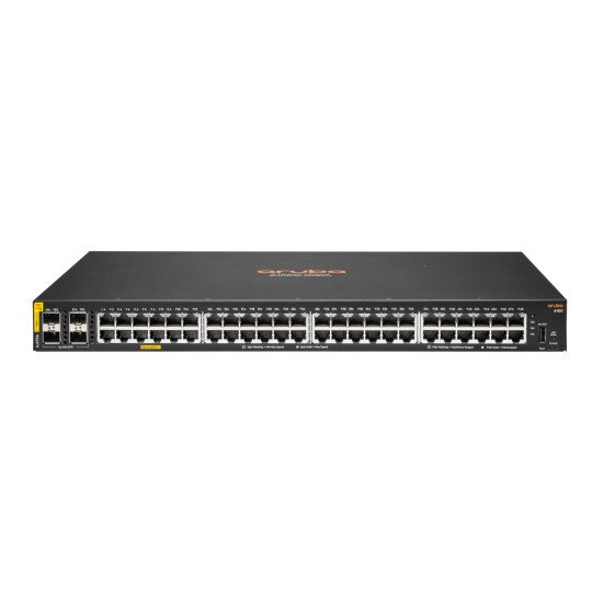 HPE Aruba 6100 48G Class4 PoE 4SFP+ 370W Géré L3 Gigabit Ethernet (10/100/1000) Connexion Ethernet, supportant l'alimentation via ce port (PoE) 1U Noir